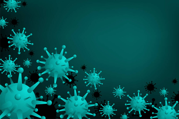 Virus pozadí Coronavirus (nCoV nebo COVID-19), Corona virus buňky 3d realistický ve světle zelené barvě na zeleném pozadí s kopírovacím prostorem. Vektorová ilustrace - Vektor, obrázek