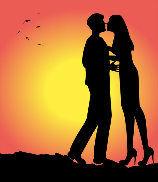 Loving couple vector silhouette - Vector, Image