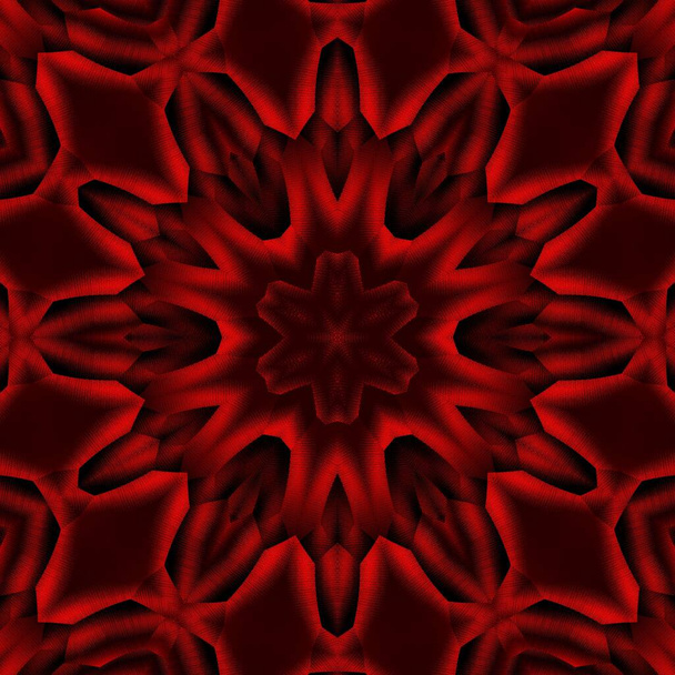 hatszögletű virágos fantázia stílus absztrakt művészet árnyalatai sötét élénk piros szín egy jet fekete háttér alkotó sok bonyolult minták formák és minták  - Fotó, kép