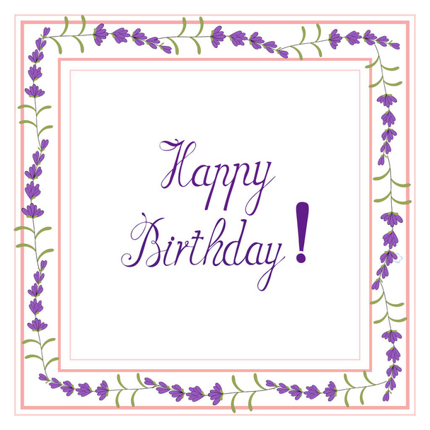 Square card with lavender flowers for celebrate holiday. Vector hand draw  Illustration EPS10 - Vector, imagen