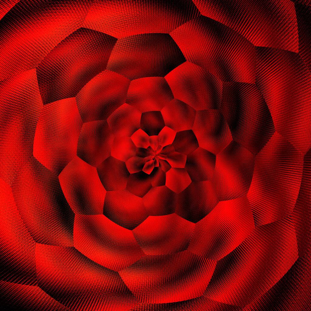 šestihranný květinový fantasy styl abstraktní umění z odstínů tmavé živé červené barvy na černém pozadí tryskové tvořící mnoho složitých vzorů tvarů a vzorů  - Fotografie, Obrázek