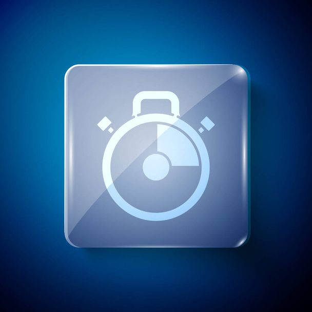 Icona cronometro bianco isolato su sfondo blu. Un timer temporale. Segno cronometro. Pannelli di vetro quadrati. Illustrazione vettoriale - Vettoriali, immagini
