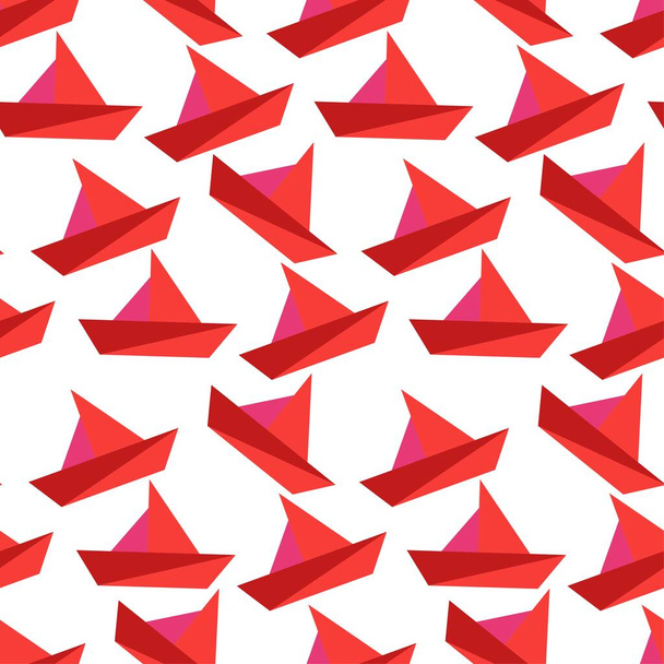 Origami barca modello senza soluzione di continuità, arte asiatica di piegatura della carta e la creazione di forme e figure. Oggetti fatti a mano, forme minimaliste con struttura geometrica, vettoriale di piccole pagine in stile piatto
 - Vettoriali, immagini
