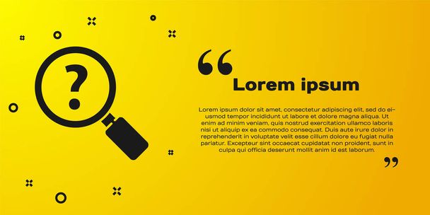 Black Unknown search icon isolated on yellow background. Magnifying glass and question mark.  Vector Illustration - Vector, Image