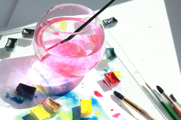 photo of water color art process in creative Studio - Foto, Imagem