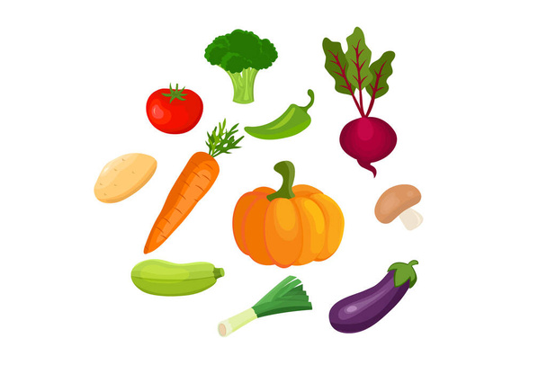 Vector vegetables icons set in cartoon style. - Vektör, Görsel