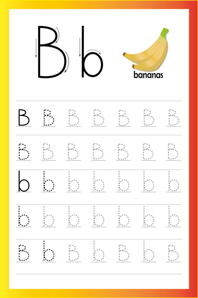 Відстеження літери B. Алфавітний аркуш для дошкільного та дитячого садка. Написання практики. Вправи для дітей
. - Вектор, зображення