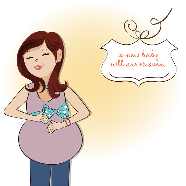 ευτυχισμένη έγκυος γυναίκα, μωρό κάρτα ντους - Διάνυσμα, εικόνα