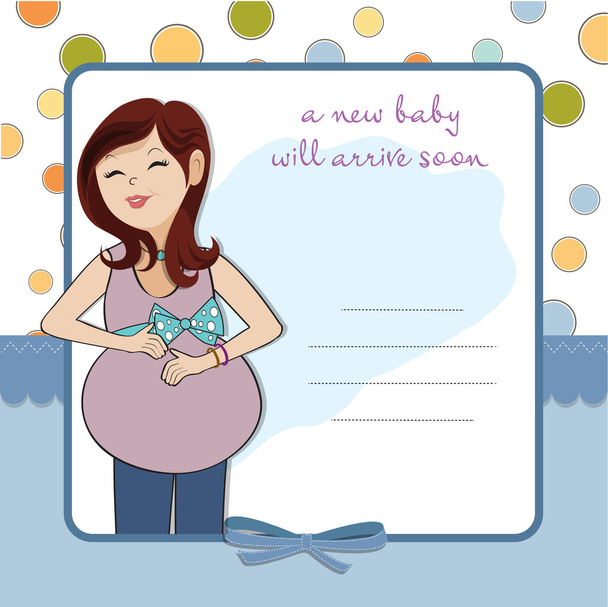 onnellinen raskaana nainen, vauva suihku kortti - Vektori, kuva