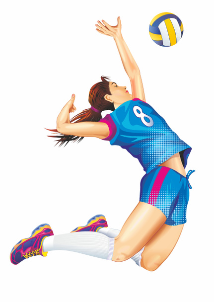 Nainen Professional Lentopallo Player Jump Eristetty White Yksityiskohtainen kuvitus. Joukkueen urheiluteema
. - Valokuva, kuva