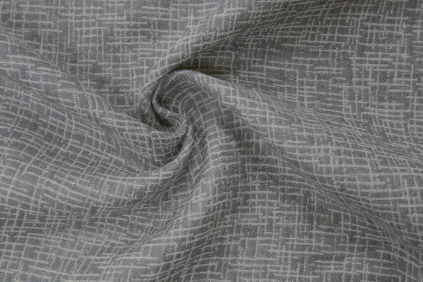 Natural gray quality cotton fabric with pattern, drapery, background - Φωτογραφία, εικόνα