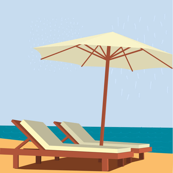 砂のビーチでお買い得ラウンジと傘。ベクターイラスト. - ベクター画像
