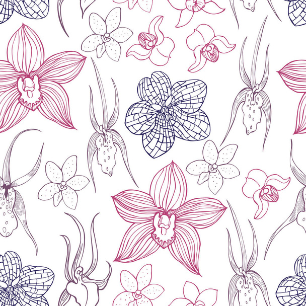 Orquídeas dibujadas a mano.Vector patrón sin costura
 - Vector, Imagen