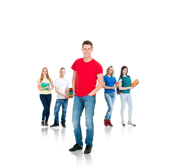 Large group of teenage students isolated on white background. Many different people standing together. School, education, college, university concept. - Photo, Image