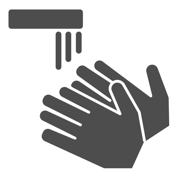 Wash your hands solid icon, coronavirus prevention concept, Washing hand under tap sign on white background, clean hands to prevent covid-19 icon in glyph style for mobile. Vector graphics. - Vektor, Bild