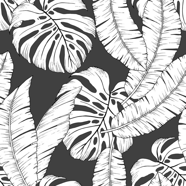 seamless pattern with tropical plants, ornament for wallpaper and fabric, wrapping paper - Vektör, Görsel
