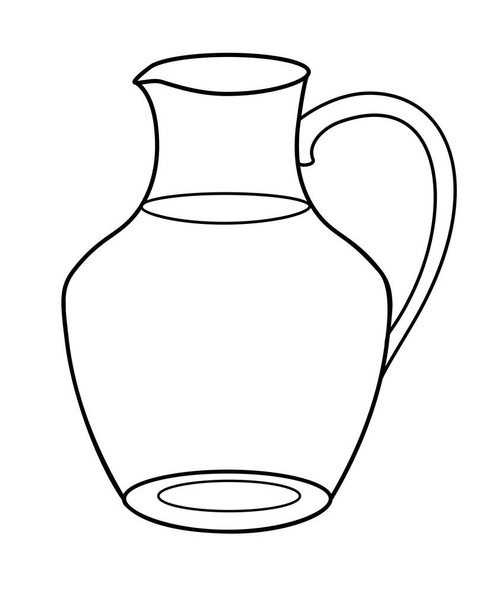 Glass transparent jug - vector linear picture for coloring. Glass carafe for drinks. Outline. - Vektör, Görsel