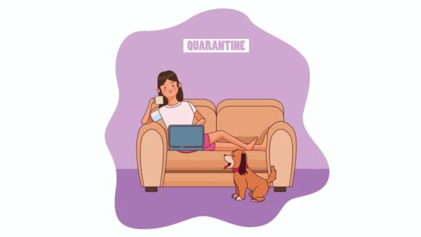 mujer que trabaja en el sofá desde casa por método de prevención covid19
 - Imágenes, Vídeo