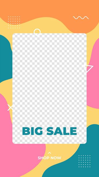Simple social media story vertical poster template with transparent box photo product placeholder. Minimal pastel color abstract fluid liquid geometric shape vector illustration background design - Vector, Imagen