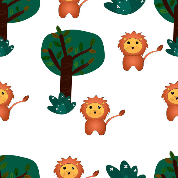 Carino animale modello leone selvatico e gufo con albero
 - Vettoriali, immagini