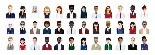 Gente de negocios de dibujos animados cabeza de personaje colección conjunto. Empresarios y empresarias en estilo oficina sobre fondo blanco. Ilustración vectorial plana
 - Vector, imagen