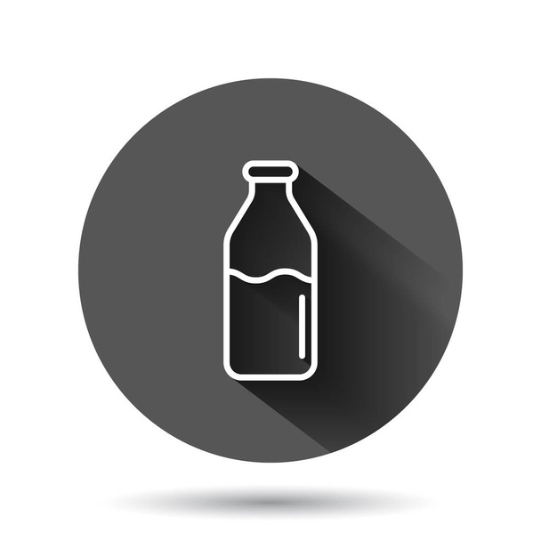 Ícone de leite de garrafa em estilo plano. Flask vector illustration on black round background with long shadow effect (em inglês). Contentor de bebida conceito de negócio botão círculo
. - Vetor, Imagem