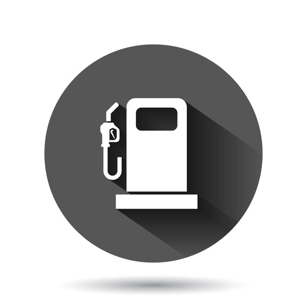 Fuel pump icon in flat style. Gas station sign vector illustration on black round background with long shadow effect. Petrol circle button business concept. - Vector, Image