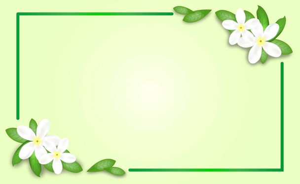 Granica z Tabernaemontana divaricata kwiat, Rdzenny biały kwiat tropikalnych reagionów w Azji Południowo-Wschodniej. Kontekst granicy kwiatów.  - Wektor, obraz