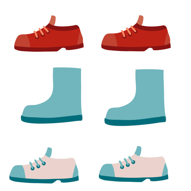 set of shoes boots and boots, flat, isolated object on a white background, vector illustration, - Wektor, obraz