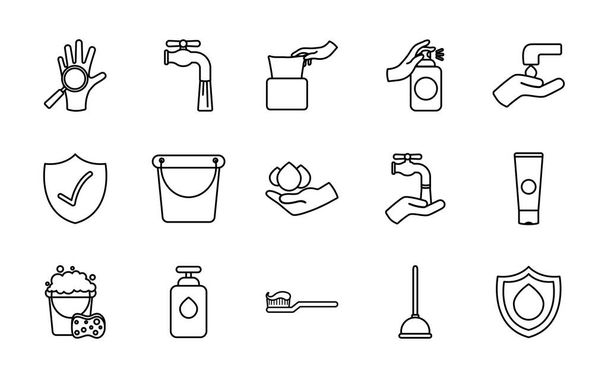 toothbrush and hygiene icon set, line style - Vector, Image