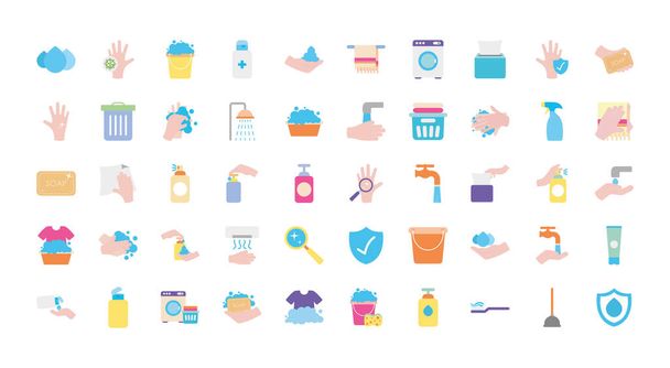 cleaning and hygiene icon set, flat style - Vector, Image
