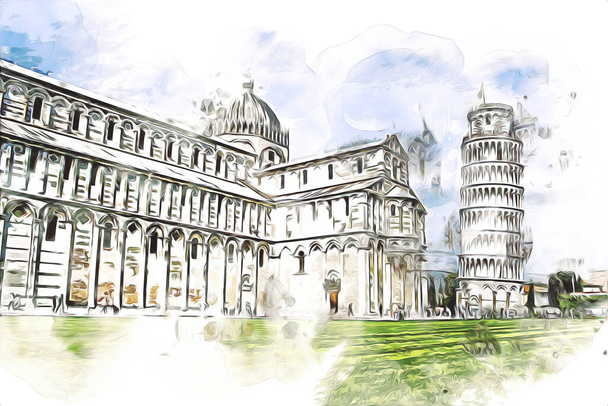 Dibujo de dibujo de arte de Pisa ilustración divertido diseño vintage retro arte fotografía
 - Foto, Imagen