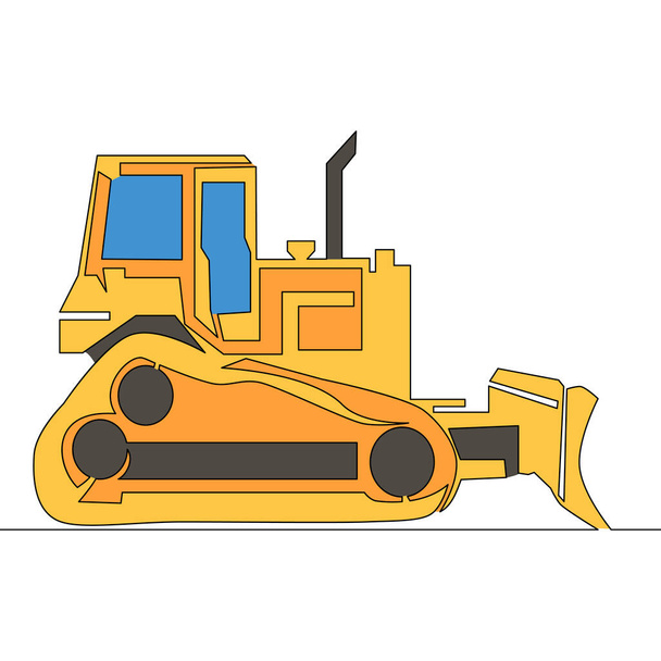 Flat continuous drawing line art construction machine tractor bulldozer icon vector illustration concept - Vector, Image