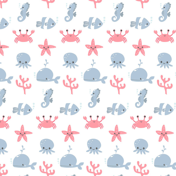 Cute vector of aquarium animals pattern cartoon design  for girl and boy background vector - Διάνυσμα, εικόνα