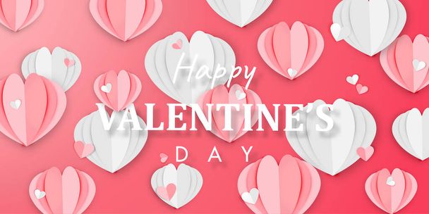 Paper Art of Happy Valentine's Day Background Origami Heart Shape Design Vector - ベクター画像