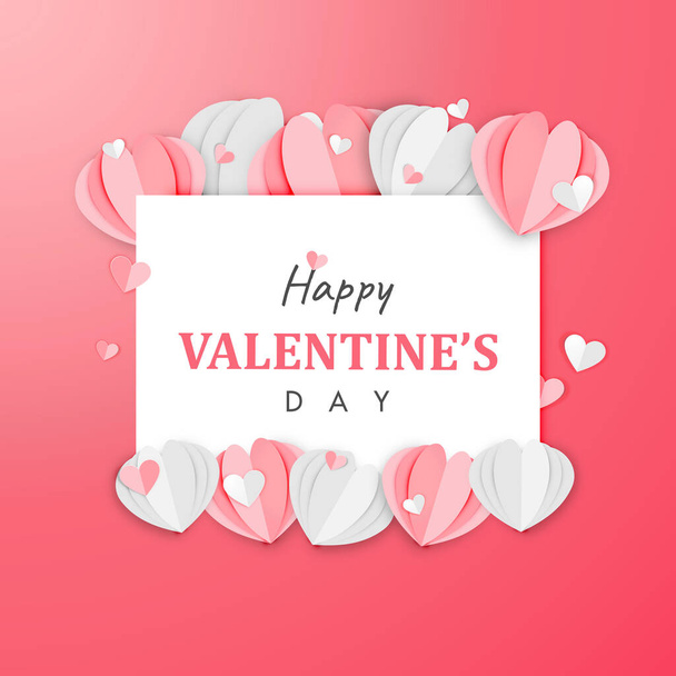 Paper Art of Happy Valentine's Day Background Origami Heart Shape Design Vector - Vettoriali, immagini