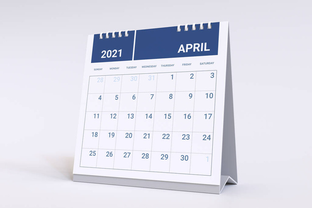 3D рендеринг - календар на квітень. 2021 Щомісячний календарний тиждень починається в неділю
. - Фото, зображення