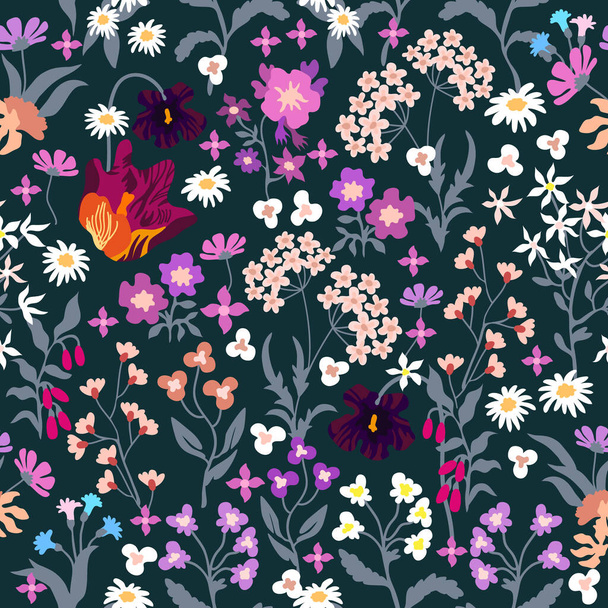 Seamless print with wild flowers. - Vector, afbeelding