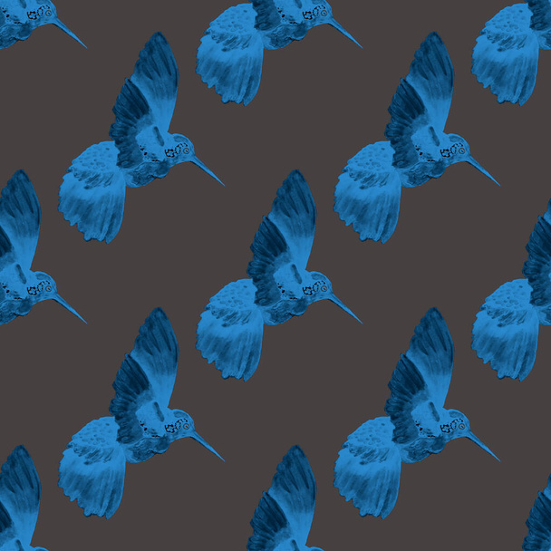 Wzór bezszwowy akwarela z kolibra. Ilustracja akwarela z kolorowym kolibra dla każdego rodzaju projektu. Płynna tekstura tkaniny. - Zdjęcie, obraz