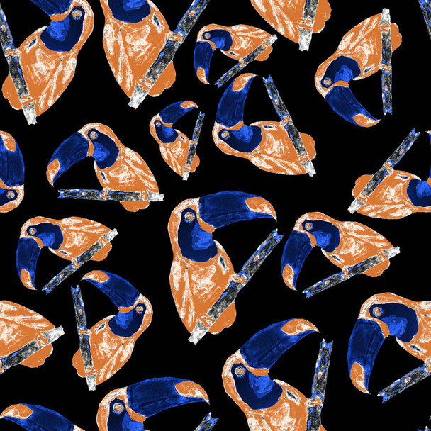 Watercolor seamless pattern with toucan. Summer tropical illustration. Seamless abstract wild exotic animal print. Cute cartoon wild animal. - Φωτογραφία, εικόνα