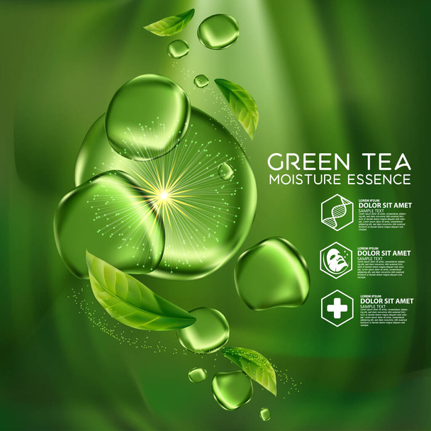 Green tea Serum  Skin Care Cosmetic. - Vektor, kép