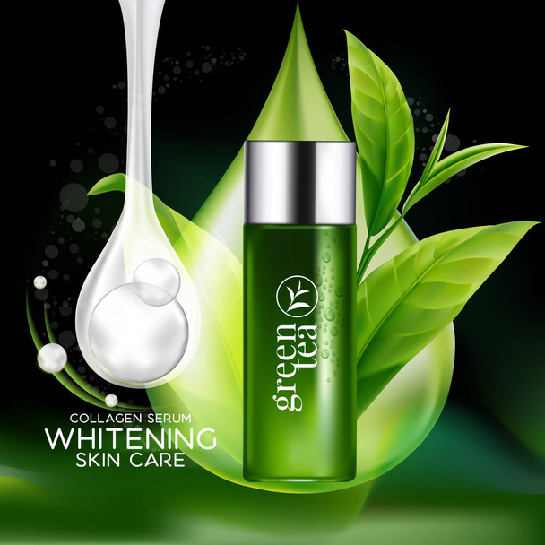 Chá verde Serum Skin Care Cosmetic
. - Vetor, Imagem