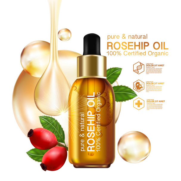 Rózsa csípő olaj természetes kozmetikai bőrápolás - Vektor, kép
