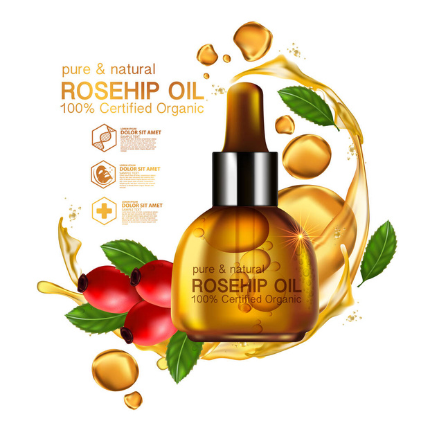 Rózsa csípő olaj természetes kozmetikai bőrápolás - Vektor, kép