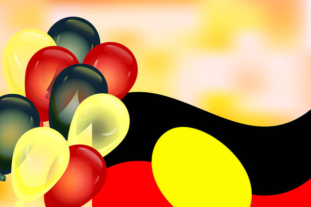 Tervehdyskortti Australian aboriginaali lippu, kansalliset värit ilmapalloja ja kopioi tilaa. Australia aboriginaalien päivä. Naidoc-viikko. Unionin jätkä. Sovinnon päivä. Loma ilmapalloja perinteisiä värejä. Varastojen vektorien havainnollistaminen
 - Vektori, kuva