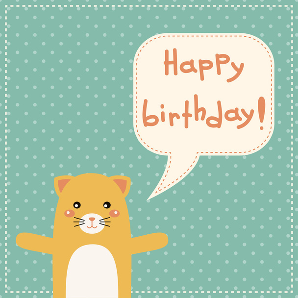 Cute happy birthday card with fun cat. - Vektor, obrázek