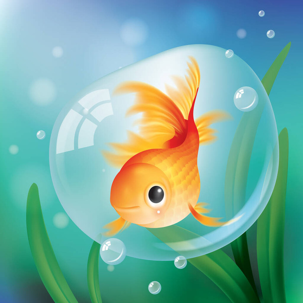 Goldfish in a bubble - Vector, imagen
