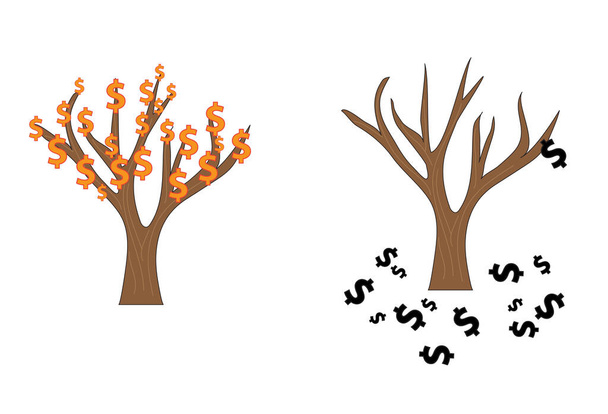 Lebender Geldbaum und toter umgestürzter Baum - Vektor, Bild