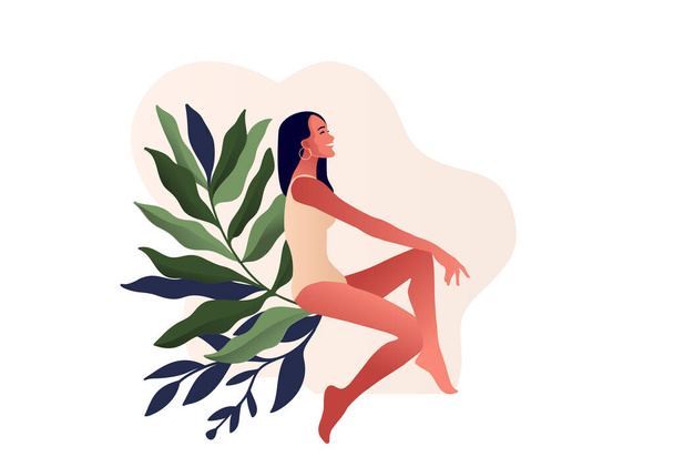 Beautiful woman in swimming suit. Body positive, illustration for lingerie design, - Vector, Image