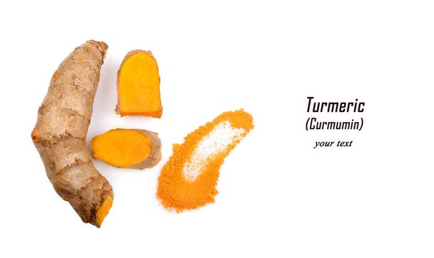 Creative layout made of turmeric (curcuma). Flat lay. top down;food style.concept. - Photo, Image